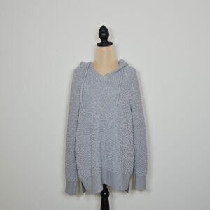 GreenTea Womens Popcorn Knit Hooded V-Neck Sweater Light Gray Size Large